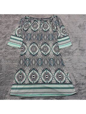 Vertiche Dress Women's M White Geometric Polyester Fit & Flare Tropical Stretch